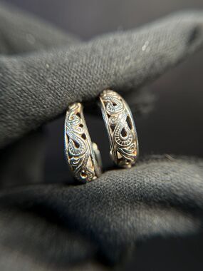 Sterling Silver Ornate Filigree Hoop Earrings